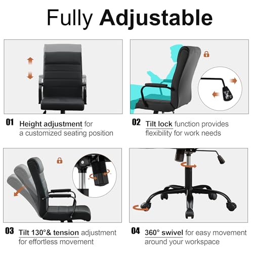 BOWTHY Office Desk Chair,Modern Conference Room Chairs,High Back Ergonomic Home ofiice Chair,Adjustable Height Swivel Executive Computer Chair with Padded Seat and Armrest,Pure Black