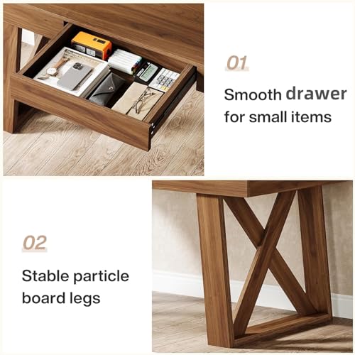 Tribesigns 55-inch Computer Desk with Drawer, Retro Walnut Big Home Office Desk, Modern Executive Desk Writing Desk Workstation Table for Home