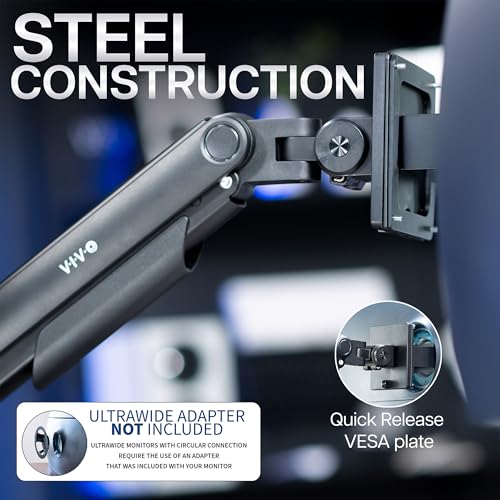 VIVO Heavy Duty Aluminum Ultrawide Monitor Tension Arm for up to 49 inch Screens, Holds 44 lbs, Premium Desk Mount Stand Designed for Samsung Odyssey G9 and More, Black, STAND-V101V