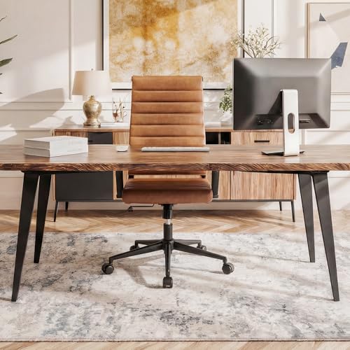 Okeysen Office Desk Chair Conference Room Chairs Modern Ergonomic Executive Swivel Chair Adjustable Height PU Leather Home Desk Chair with Armrests Comfy Computer Task Chairs with Wheels (Brown)