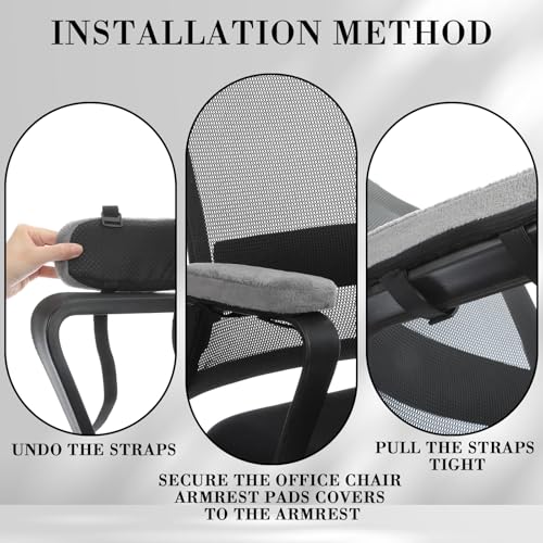 Threlaco 2 Pcs Office Chair Armrest Pads Soft Foam Office Chair Arm Covers Fluffy Flannel Gaming Armchair Armrest Cushion for Elbows and Forearms Support Pressure Relief(Gray)