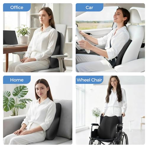 BEBAS Lumbar Support Pillow for Car, Memory Foam Back Cushion for Driving, Ergonomic Lumbar Pillow for Pain Relief, Comfort Lower Back Support for Office Chairs, Car Seat, Wheelchair -Black