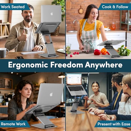 Lifelong Ergonomic Adjustable Laptop Stand for Desk, Extra Tall 20” Height Aluminum Laptop Riser, Portable Foldable Computer Stand, Fits 10-17” Laptops for Office Meetings, Teamwork & Desk Setup