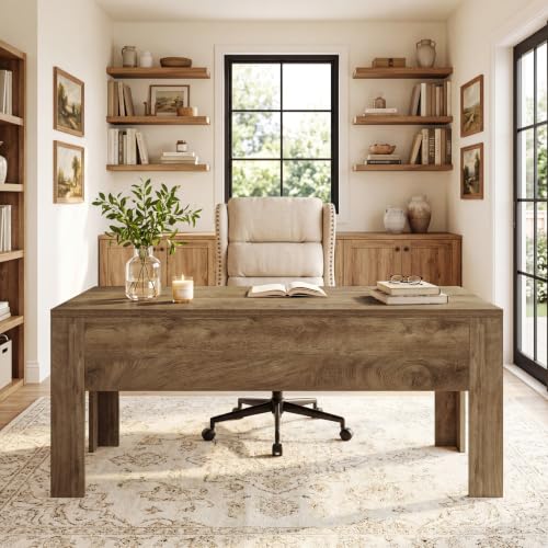 Tribesigns 63-Inch Office Desk, Modern Executive Desk with Large Tabletop, Wooden Computer Desk, Long Workstation for Home Office, Light Brown