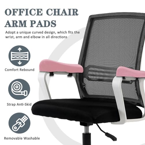 Shapeazy 2 Pack Office Chair Armrest Pads Covers,Arm Rest Pad with Memory Foam Elbow Pillow for Forearm Pressure Relief, Arm Rest Covers for Office Chairs, Wheelchair, Comfy Gaming Chair (Pink)