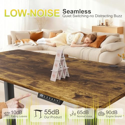 Furmax Electric Standing Desk, 45 x 24 Inches Sit Stand up Desk, Sit Stand Height Adjustable Home Office Desk with 4 Height Position Memory (Rustic Brown, 45)
