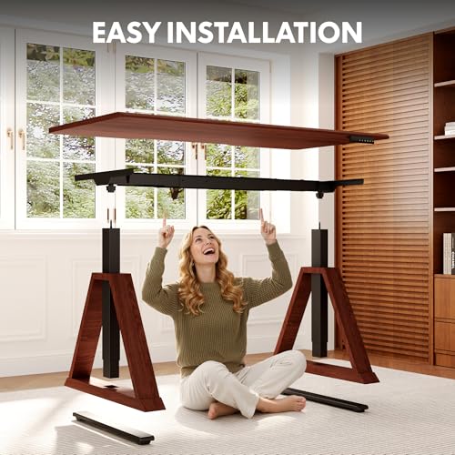 FLEXISPOT 60 x 30 Inch Oak Executive Standing Desk, Dual Motor Electric Height Adjustable Desk, Mid-Century Modern Sit-Stand Desk for Home Office and Writing, 222 LBS, Walnut