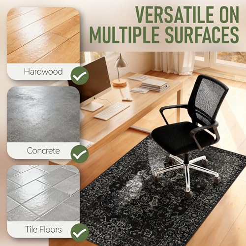 Office Chair Mat for Hardwood Floor, 36"x48" Desk Chair Mat for Home Office, Non-Slip Under Desk Mat for Rolling Chair,Washable Chair Rugs for Gaming Chairs-Black