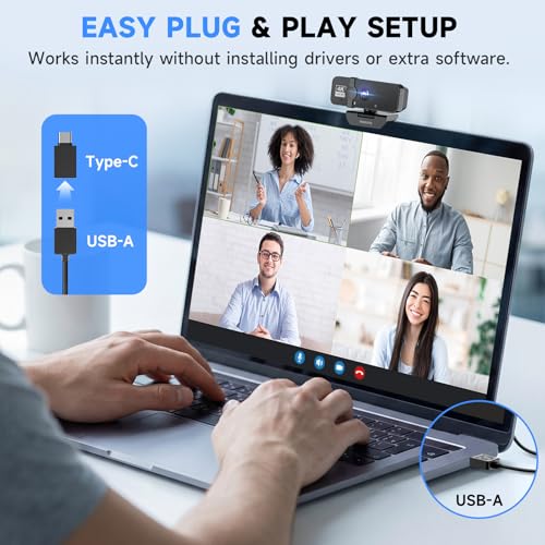 Philips 4K Webcam for PC with Microphone, Computer Camera for Meetings with Privacy Cover, Plug & Play USB Web cam for Laptop, Desktop, Zoom, Teams, Skype, Video Conferencing, Streaming - Black