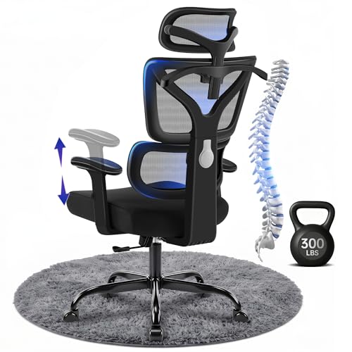 Hayelf Ergonomic Office Chair, High Back Mesh Computer Chair with Comfortable Adaptive Lumbar Support, Built-in Coat Hanger, SGS Class 4 Gas Lift, Heavy Duty 300lbs for Long Hours Home Office, Black