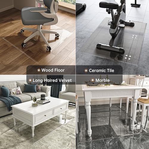 55“x46” Beveled Edge Tempered Glass Chair Mat, 5MM Thick, 1000Lbs Weight Capacity, Clear Ultra-Smooth, Suitable for Hardwood Floors & Carpet, Anti-Scratch Anti-Yellow, Home Office Use