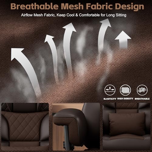 Vonesse Big and Tall Office Chair, Desk Chair with Soft Adjustable Armrests, Ergonomic High Back Gaming Chair with Lumbar Support, Executive Computer Chairs with Footrest (PU Leather, Brown)