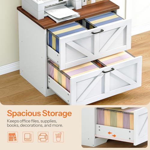 HOOBRO 2 Drawer File Cabinet, Farmhouse Lateral Filing Cabinet for Letter/A4/Legal Size, Large Wooden Office Storage Cabinet, Printer Stand for Home Office, White and Walnut WH48WJ01