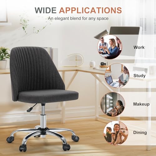 DUMOS Office Chair, Comfy Desk Chair Rolling Vanity Swivel Task Chairs with Wheels, Wide Seating Armless Height Adjustable Computer Chairs for Home,Bedroom,Student,Adults, Graphite