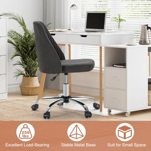 DUMOS Office Chair, Comfy Desk Chair Rolling Vanity Swivel Task Chairs with Wheels, Wide Seating Armless Height Adjustable Computer Chairs for Home,Bedroom,Student,Adults, Graphite