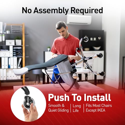 RIVEDA Office Chair Caster Wheels Set of 5 - Smooth 3 inch Heavy-Duty Replacement Rubber Wheels for Gaming & Desk Chair - Easy to Install, Suitable for Hardwood Floors, Carpet, Tiles (Clear)
