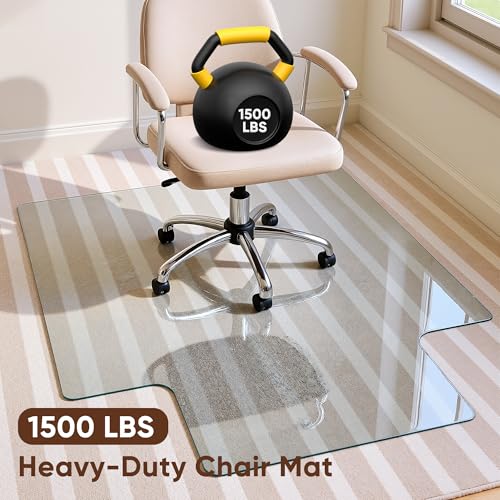 Antok Irregular Tempered Glass Chair Mat, 36"x48" Office Chair Mat for Carpet & Hardwood Floors, Heavy Duty 0.2" Desk Chair Mat for Smooth Rolling at Home or Office