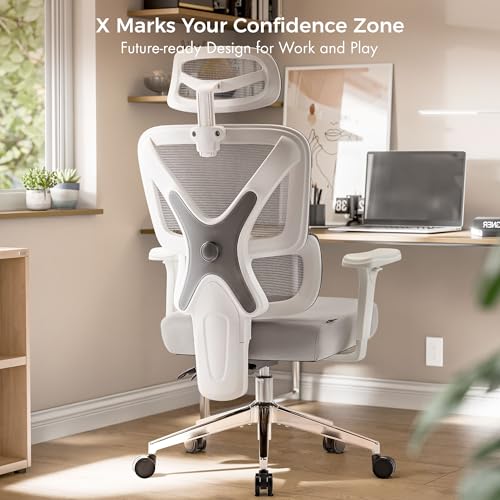 EUREKA ERGONOMIC Exis Ergonomic Chair, Office Chairs with Adjustable Lumbar Support & Multi-Position Backrest, Gaming Chair with High-Resiliency Seat for Long Hours, 360° Rotatable Armrests, White
