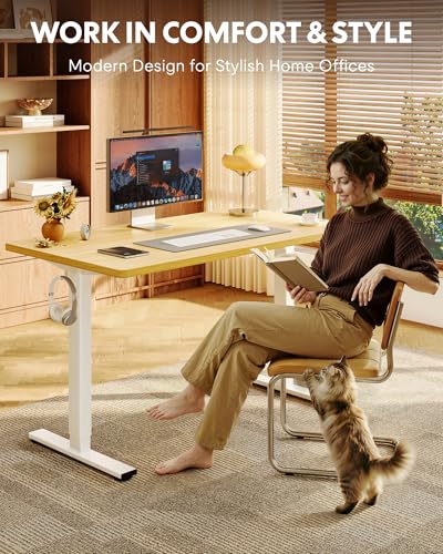 FLEXISPOT EN1 One-Piece Standing Desk, 48"x24" Seamless Desktop Electric Height Adjustable Desk for Home Office, Multi-Monitor Setups & Easy Assembly, Maple