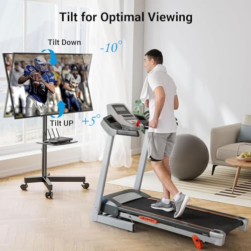 PERLESMITH Rolling TV Stand, Mobile TV Stand for 23-60 Inch LCD LED TVs, Tilt TV Stand Wheels Holds up to 88Lbs, Portable TV Stand for Bedroom with Shelf, Outdoor TV Stand Max VESA 400x400mm PSTVMC06