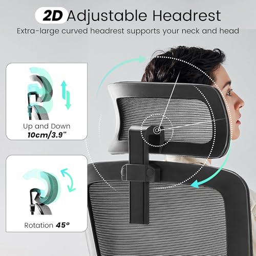 Fizzin Ergonomic Office Chair, 400 LBS Computer Chairs with Adjustable Lumbar Support, Breathable Mesh Desk Chair Ergonomic with Thickened Cushion, Comfy Home Office Desk Chair (Black)