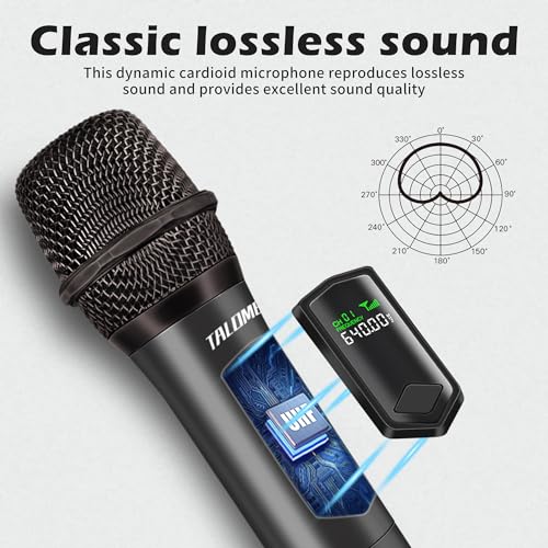 talomen Wireless Microphone,Professional Dual Handheld Cordless Dynamic Mic System with Rechargeable Receiver(160 Ft),Karaoke Microphone Set for Singing,Karaoke,Wedding,DJ,Party,Speech,Church,K60-2