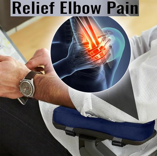 Office Chair Armrest Pads, Ergonomic Memory Foam Office Chair Arm Cover Pads, Comfy Gaming Chair Arm Rest Covers for Elbows and Forearms Pressure Relief, Removable Washable, Adjustable Fit, Set of 2