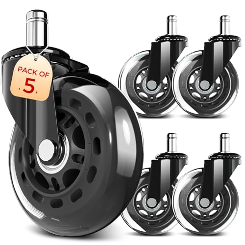 COMHOMA 5PCS Office Chair Wheels, Upgraded Heavy Duty Caster Wheel for Gaming Chairs, 4.5 Inch Smooth & Silence Rubber Wheels Fits Most Chair Replacement, Safe Casters for All Floor Carpet