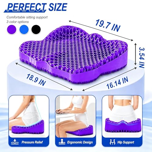 Airllantry Thicken 19.7in Seat Cushion, Gel Seat Cushion for Long Sitting–Office Chair, Wheelchair, Car Pad, Large Cooling Support Pad for Back Pain, Sciatica, Tailbone Pain Relief
