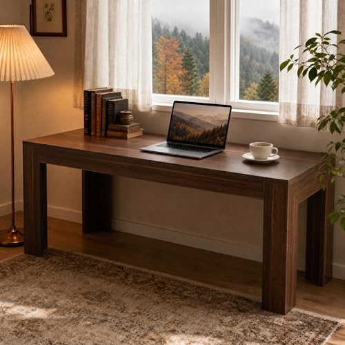 Tribesigns 63 in. Long Office Desk with Spacious Tabletop,Wooden Computer Desk with Sturdy Legs and Front Baffle,Modern Workstation for Home Office,Walnut