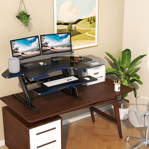 Lubvlook 47 inch Corner Standing Desk Converter, Height Adjustable Sit Stand Desk Riser, Black, GSD06T