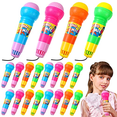 Woanger 20 Pieces Echo Microphone Toy Play Microphones for Kids Bulk Fun Voice Amplifying Multicolored Retro Battery Free Speech Therapy Toys for Singing Gifts, 4 Colors, 7.5 x 2.2 Inch
