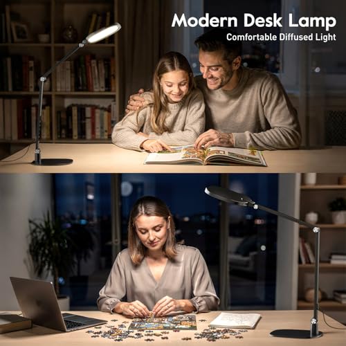 LitONES LED Desk Lamp for Home Office, Professional Eye-Caring Diffused Desk Light, 3 Color 10 Brightness Computer Light, Dimmable Office Lamp with Memory & Timer Func, Metal Swing Arm Table Lamp