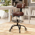 FREEKYROCK Office Drafting Chair with Footrest, Tall Height Adjustable Stool with Back Support, Heavy Duty Rolling Stool Chair with Wheels for Office Home Kitchen Bar Shop Guitar Studio Vanity, Brown