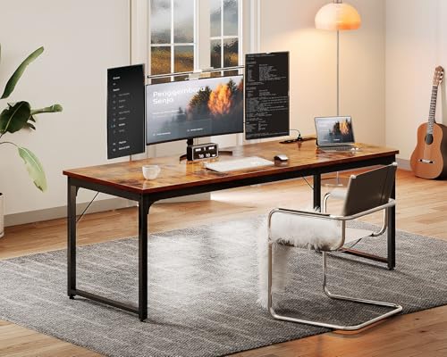 Coleshome 71 Inch Computer Desk with USB Ports, Large Office Desk, Long Study Student Writing Desk, Rustic Brown