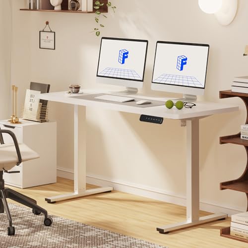 FLEXISPOT Standing Desk, 48" x 24" One-Piece Desktop, Height Adjustable Computer Desk for Home Office, White Frame & White Top (One Package)