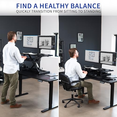 VIVO Electric Height Adjustable 36 inch Standing Desk Converter with Dual Monitor Stand for 13 to 30 inch Screens, Sit Stand Monitor Mount and Desk Riser, Black, DESK-KIT-VE36B2