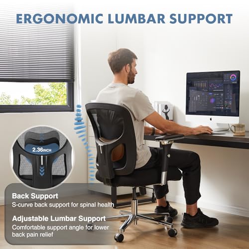 DUMOS Big and Tall Office Desk Chair with Lumbar Support, 500lbs Heavy Duty Mesh Ergonomic Computer Chair with 4D Armrest and Wide Comfy Seat, Swivel Wheels for Adult, Black