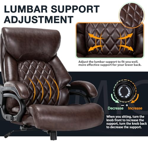 Big and Tall Office Chair for Heavy People, 500LBS High Back Extra Wide Heavy Duty Executive Office Chair Comfortable for Home Office, Large Computer Desk Chair with Adjustable Lumbar Support Brown