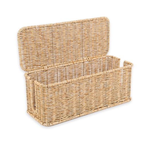 Cable Management Box, Handmade Rattan Cable Organizer with 2 Open Slots, Cord Hider for Power Strip, Router & USB Hub, Registered U.S. Design Patent (D1,112,102), 13" x 5.1" x 5.1", Natural