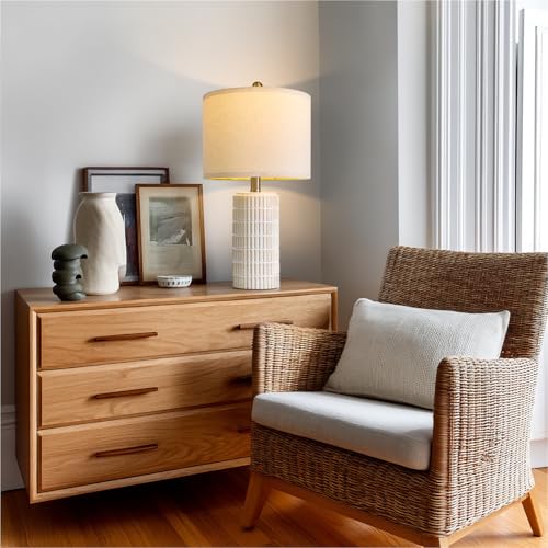 PoKat 20.75" Small Modern Ceramic Table Lamps Set of 2 for Bedroom, White Bedside Lamps for Night Stands, Farmhouse Desk Home Decor Gift Nightstand Table Lamps for Living Room End Table Beige