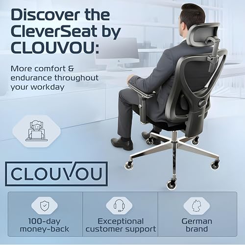 CLOUVOU CleverSeat Ergonomic Office Chair Comfy [#1 in Tests] Ergonomic Chair with Breathable Mesh Back | Computer Chair with wheels | Home Office Desk Chair with 3D Headrest | Swivel Chair for 330lbs