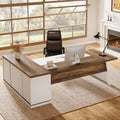 Tribesigns 78.7" L-Shaped Executive Desk, Modern Office Desk with 55.1" Storage Cabinet, Large Computer Table with Drawers, Business Furniture Workstation for Home Office, Brown & White