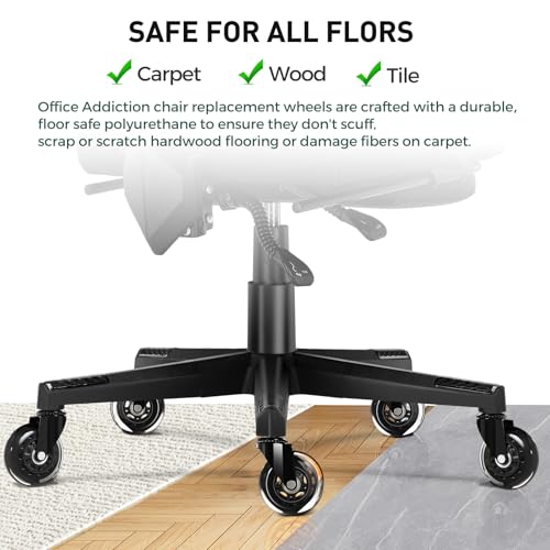 COMHOMA 5PCS Office Chair Wheels, Upgraded Heavy Duty Caster Wheel for Gaming Chairs, 4.5 Inch Smooth & Silence Rubber Wheels Fits Most Chair Replacement, Safe Casters for All Floor Carpet