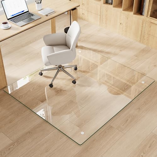 Tempered Glass Chair Mat for Carpet & Hard Floor, 42"x48" Office Chair Mat - Heavy Duty & Scratch Resistant, Non-Slip Pads, Rounded Corners & Polished Edges