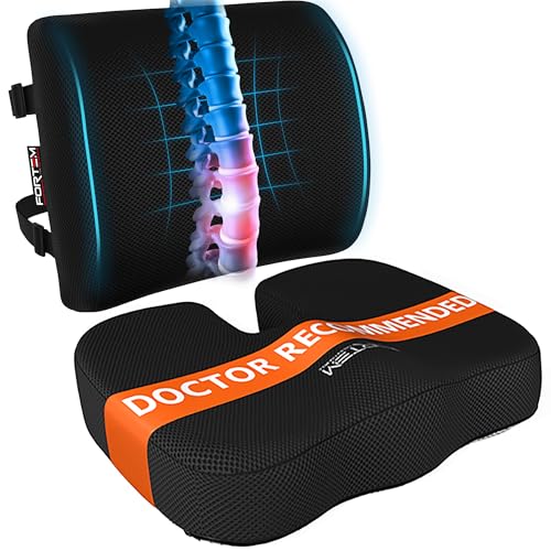 FORTEM Seat Cushion, Office Chair Cushion, Lumbar Support Pillow for Office Chair, Memory Foam Car Seat Cushions, Sciatica Coccyx Tailbone Pain Relief, Cushions for Back Support, Washable, Non Slip