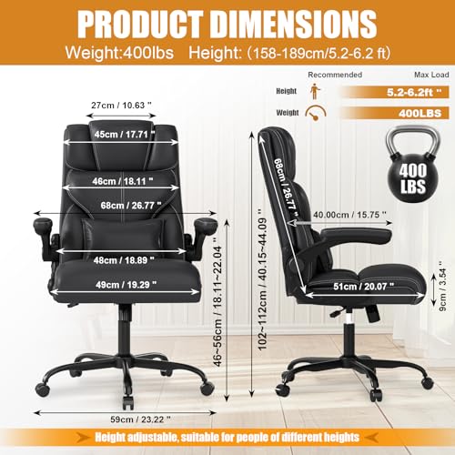 Executive Office Chair with Flip-up Armrests,Ergonomic Computer Desk Chairs,Mid-Tall Back Leather Office Chair,Lumbar Support Swivel PC Chair with Rocking Function