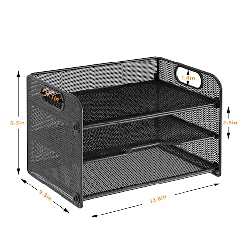 Samstar 3 Tier Letter Tray Paper Organizer with Handle, Mesh Desk Organizer Paper Sorter File Rack Shelves, Black