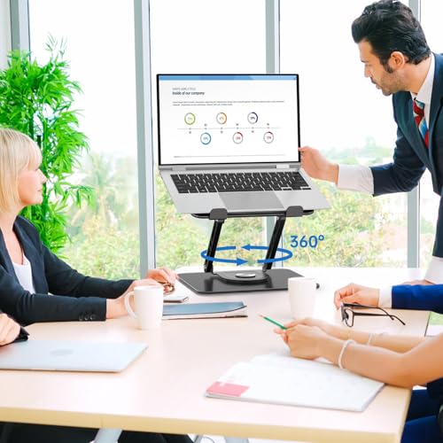 GleYo Laptop Stand for Desk Adjustable Computer Stand with 360 Rotating Base Ergonomic Laptop Riser Mount for Desk Foldable Protable Computer Desk Fits with MacBook Pro Air,