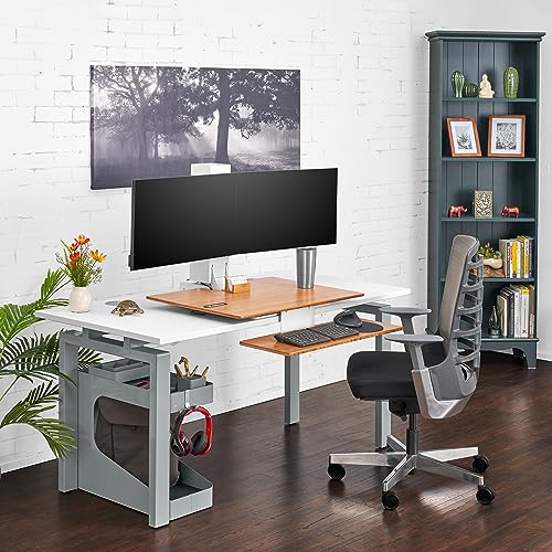 UPLIFT DESK - E7 Electric Standing Desk Converter, Black Base, Bamboo Worksurface (Single Monitor)